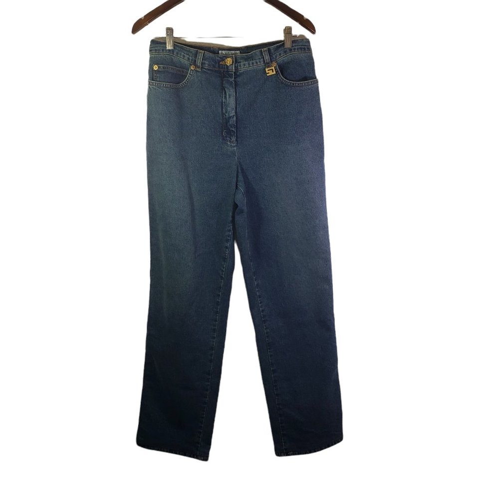 St. John Sport Marie Gray Size 10 Blue High Rise Straight Jeans